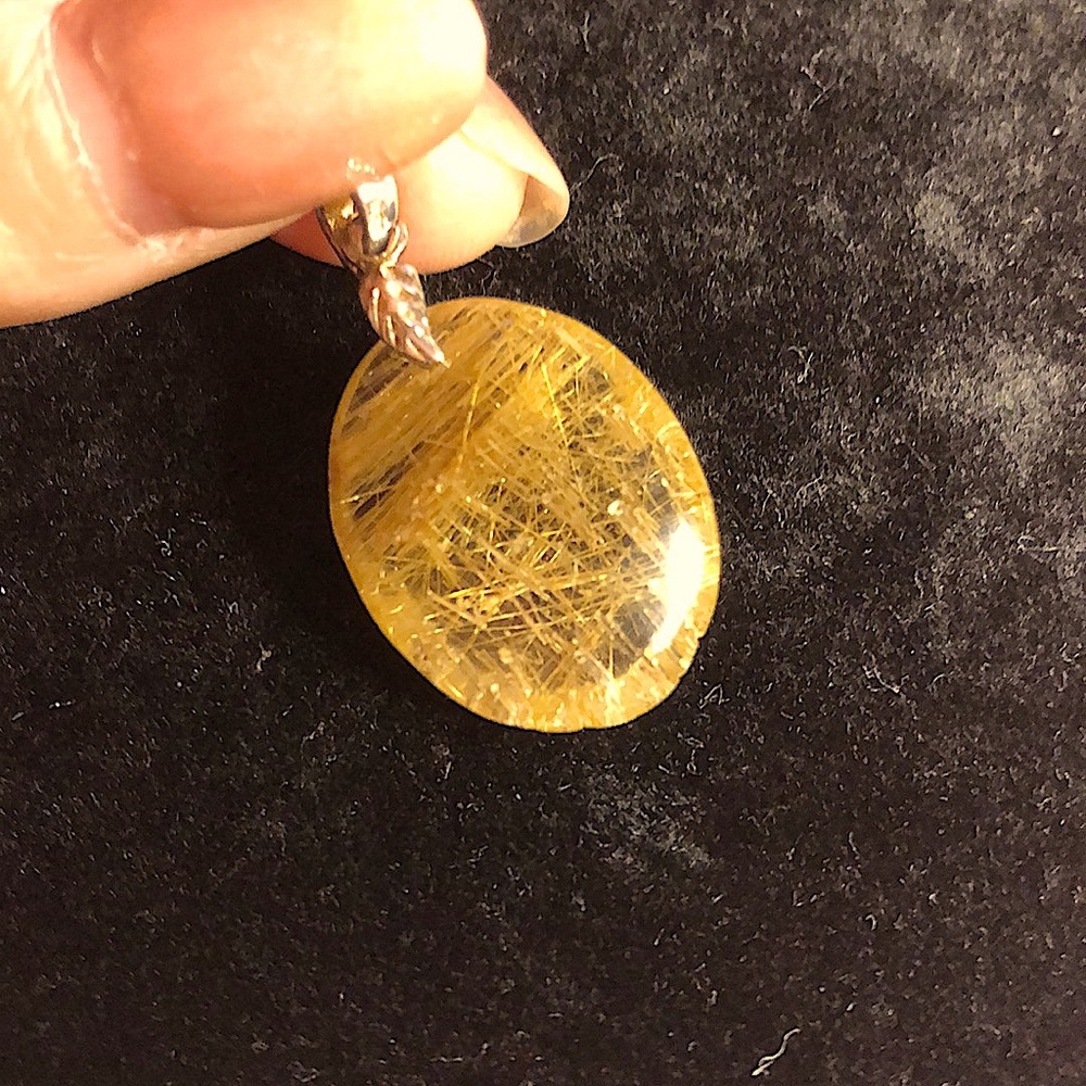 Gold Rutilated Quartz on Sterling Silver Clasp
